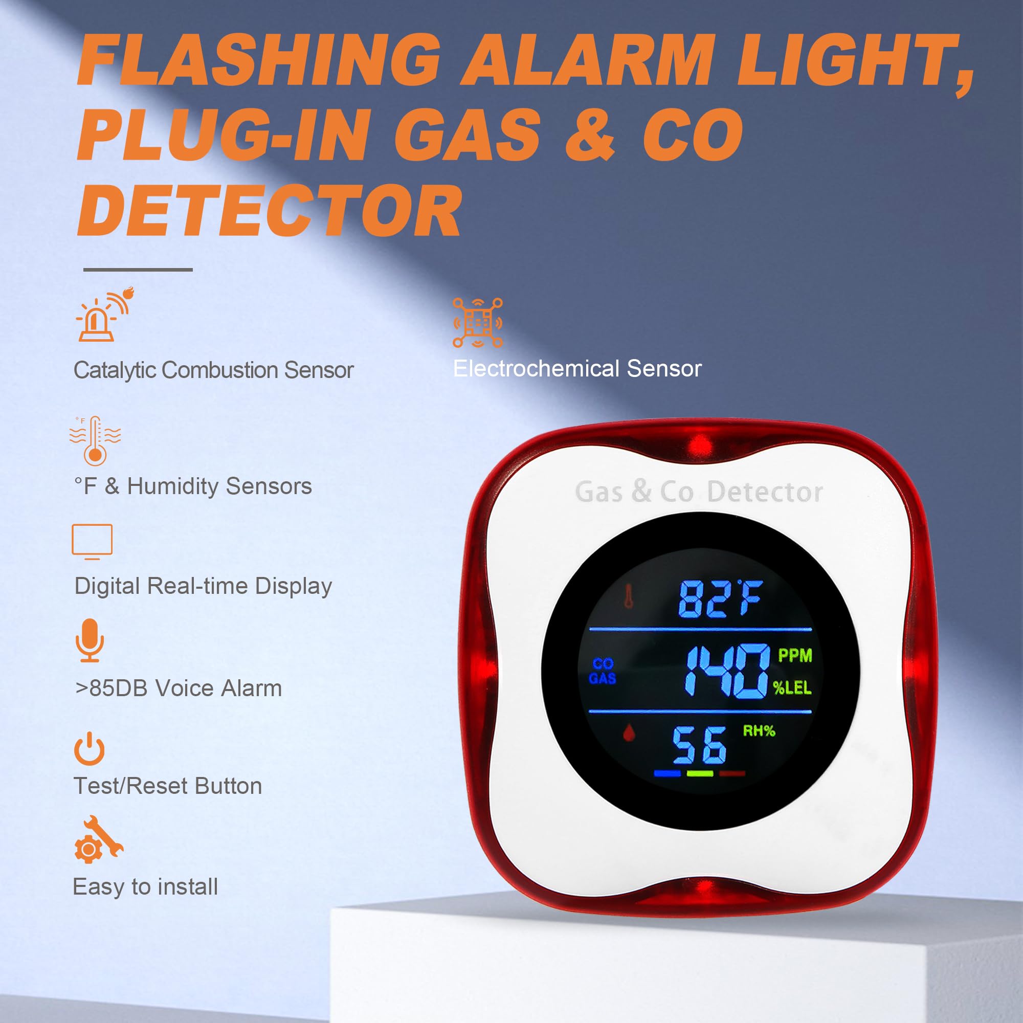 Co Detector Plug - Combinatie van gas- en koolmonoxidemeters, stekkermodel,
