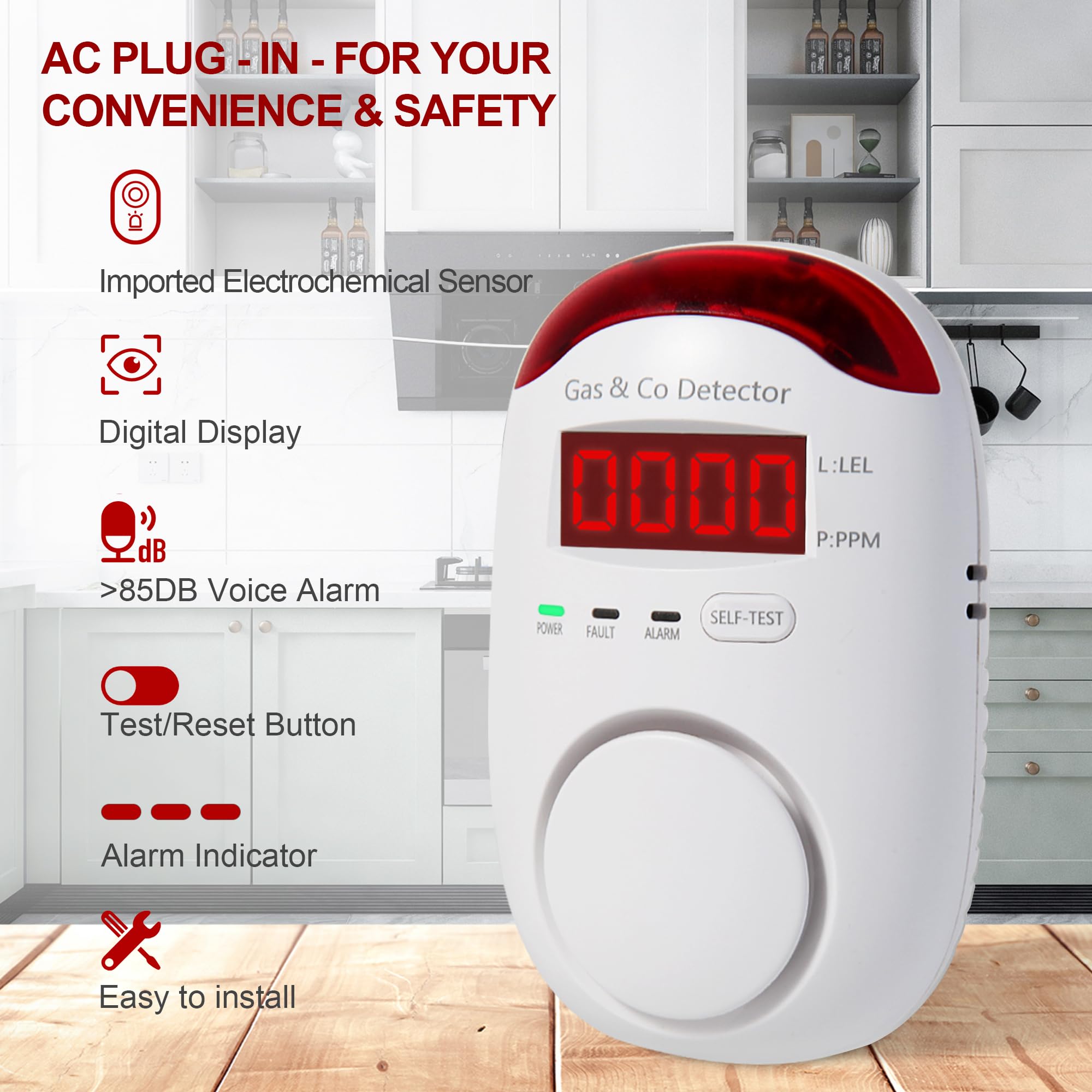 Combinatie van gas- en koolmon - Co Detector Plug recensie en prijs